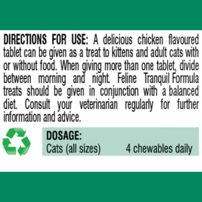 Directions for use and dosage information for a cat supplement on a green background