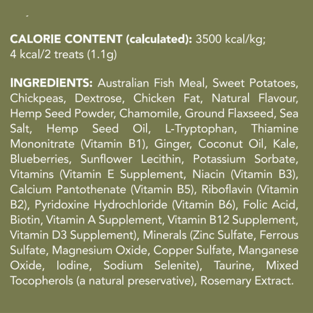 Text displaying calorie content and ingredients list on a green background