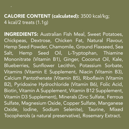 Text displaying calorie content and ingredients list on a green background