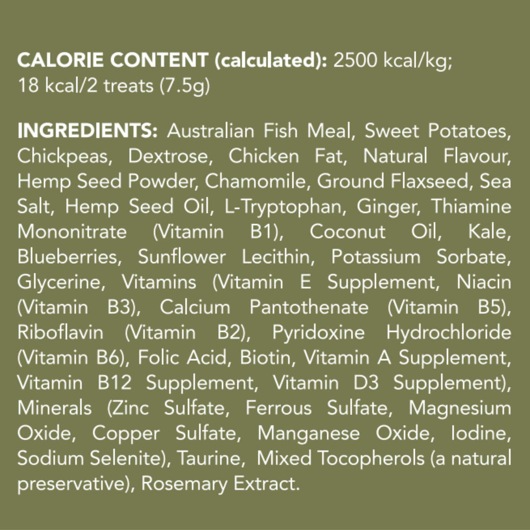 Nutritional label with calorie content and ingredient list on a green background