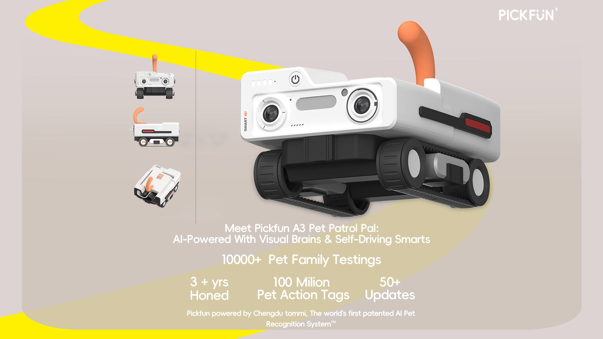 AI-powered pet product with text on a gray background