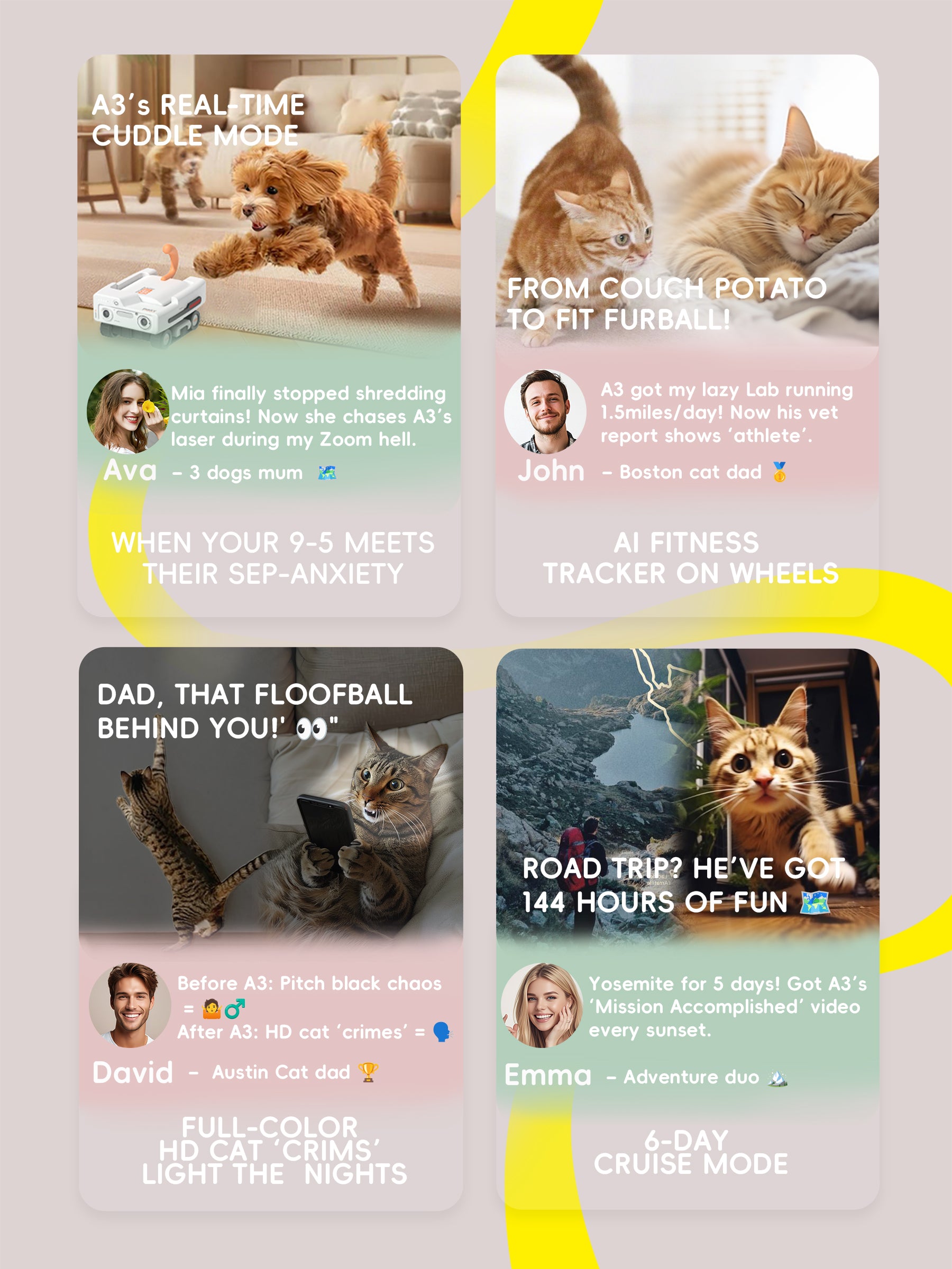 PICKFUN A3 Pet Robot side view showing camera and sensors