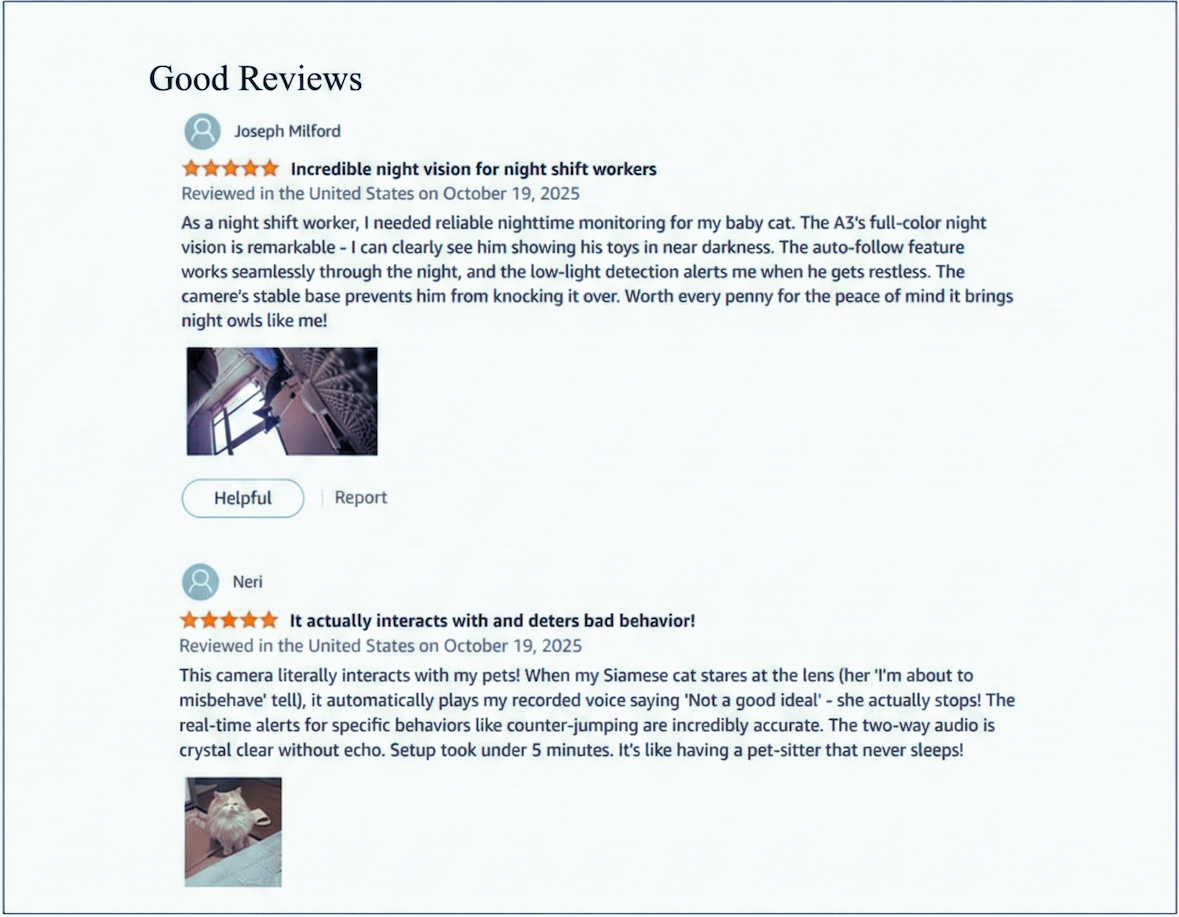 Two product reviews on a white background