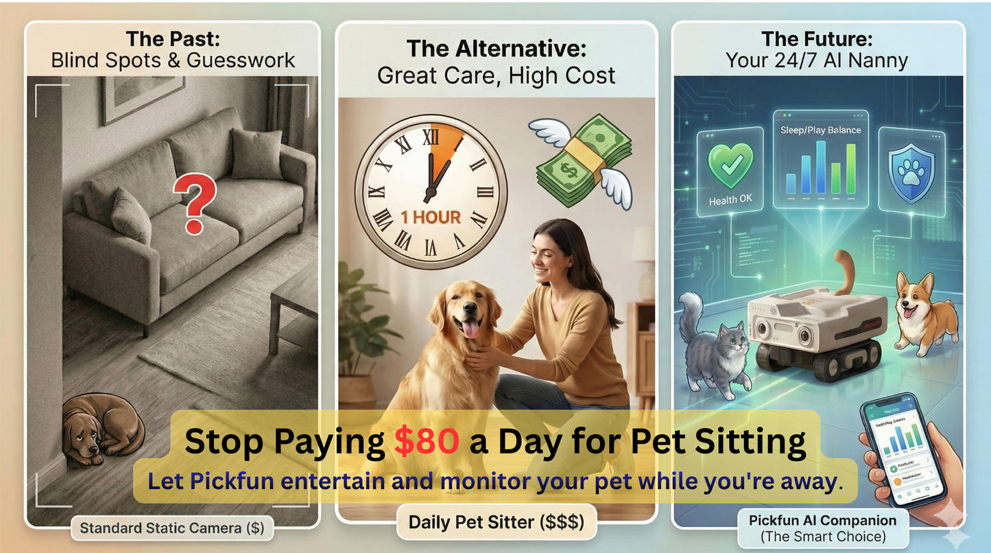 Pickfun AI Pet Robot - Smart Mobile Pet Camera & Monitor for Dogs & Cats - App Controlled Interactive Companion for Separation Anxiety