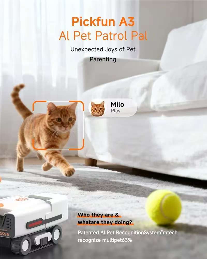 Pickfun AI Pet Robot - Smart Mobile Pet Camera & Monitor for Dogs & Cats - App Controlled Interactive Companion for Separation Anxiety