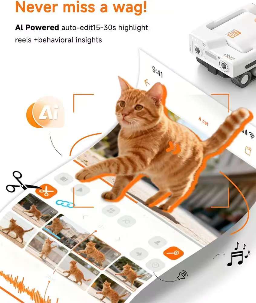 Pickfun AI Pet Robot - Smart Mobile Pet Camera & Monitor for Dogs & Cats - App Controlled Interactive Companion for Separation Anxiety