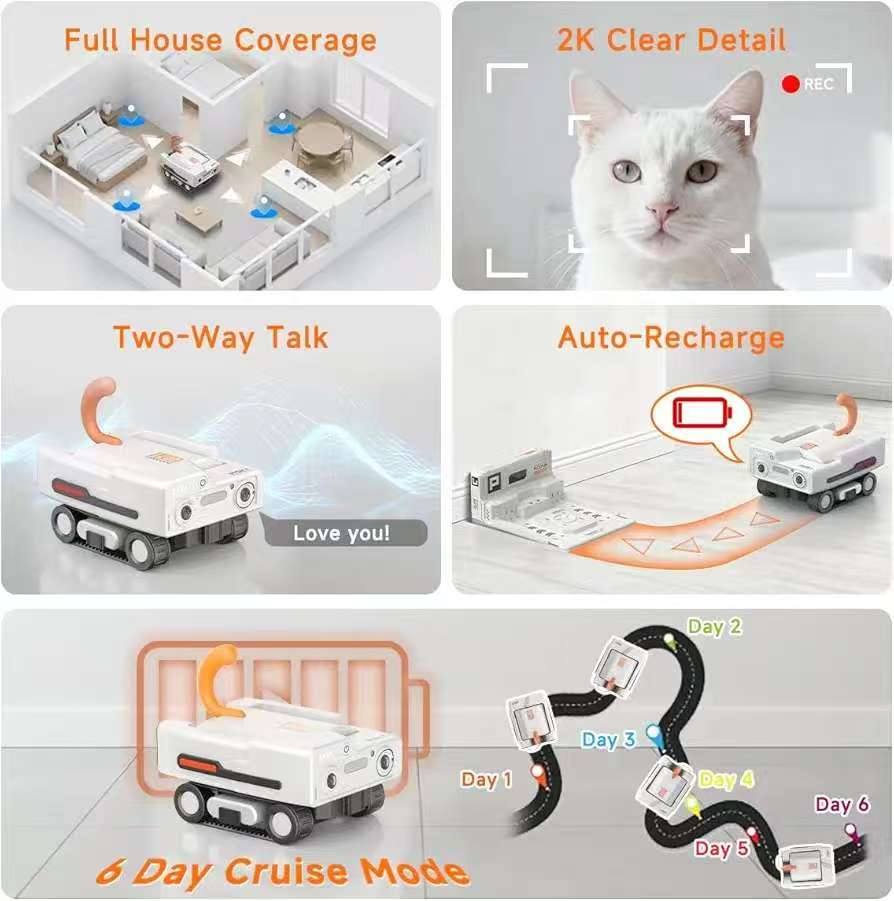 Pickfun AI Pet Robot - Smart Mobile Pet Camera & Monitor for Dogs & Cats - App Controlled Interactive Companion for Separation Anxiety